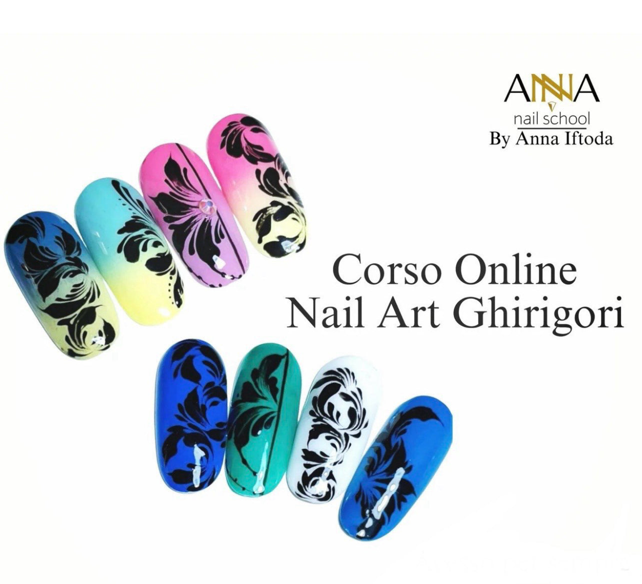 3 corsi insieme Nail Art One Stroke , Ghirigori, Acquerello