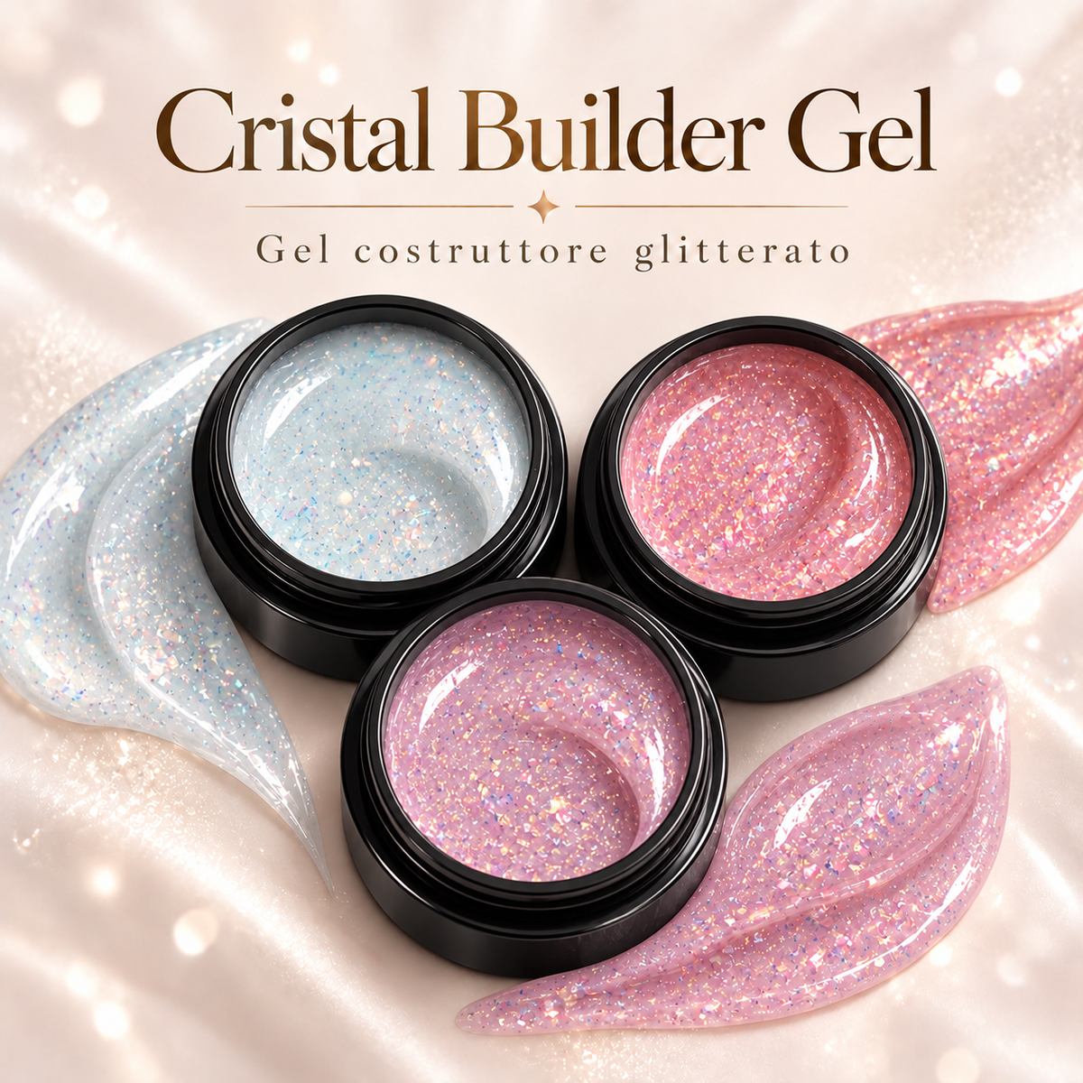 Cristal Builder Gel. Gel costruttore glitterato