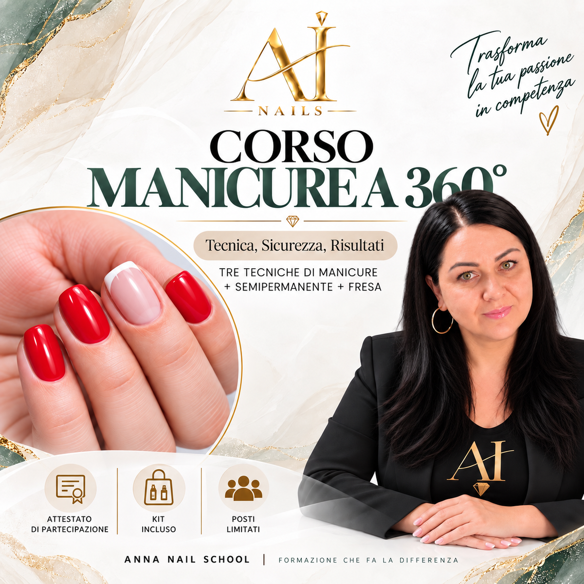 3 Tecniche di Manicure +Semipermanente + kit in presenza