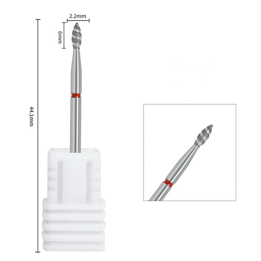 Punta diamantata Goccia tornado rossa, diametro 2.2 mm - lunghezza punta 6 mm